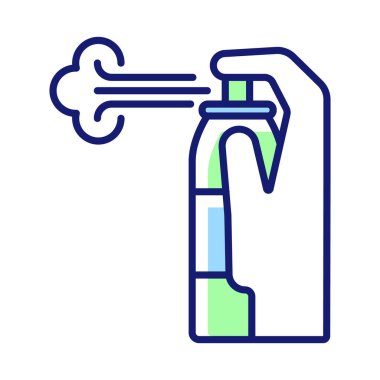 RGB renk etiketi simgesini temizlemek için sıkıştırılmış hava. Toprak ve toz üfle. Drone bakımı. Temizlik aleti. İzole vektör çizimi. Ürün kullanma talimatları için basit çizgi çizimi