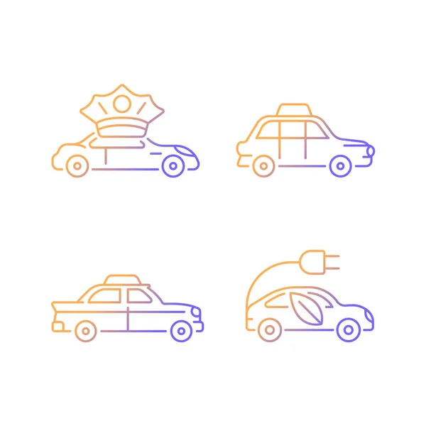 Taxi Réservation Gradient Linéaire Vecteur Icônes Ensemble Chauffeur Embauché Voiture — Image vectorielle