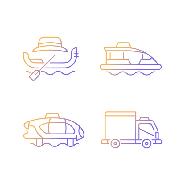 Servicio Taxi Reservado Gradiente Lineal Vector Iconos Conjunto Barco Remos — Vector de stock