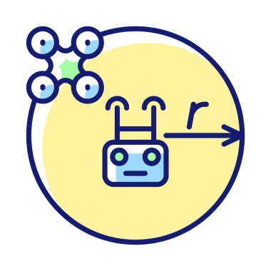 Kontrol uçuş yarıçapı RGB renk el yazısı simgesi. İnsansız hava aracı menzili. Kontrolcü sinyali. Görsel görüş hattı. İzole vektör çizimi. Ürün kullanma talimatları için basit çizgi çizimi