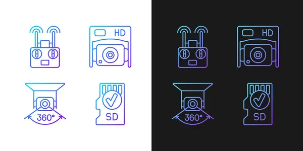 Drone Use Gradient Manual Label Icons Set Dark Light Mode — Stock Vector