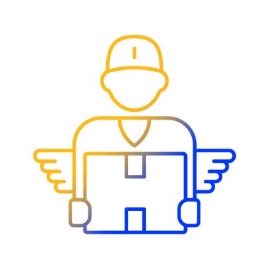 Kurye gradyan doğrusal vektör simgesi. Teslimat servisi. Taşıyıcı adam. Emirler ve mektuplar taşınıyor. Lojistik servisi. İnce çizgi renk sembolü. Modern tarz pictogram. Vektör izole çizimi