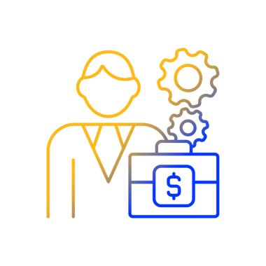 Finans direktörü doğrusal vektör simgesi. Mali işlemleri ve işlemleri kontrol et. Bütçe ve gelirleri denetleyin. İnce çizgi renk sembolü. Modern tarz pictogram. Vektör izole çizimi