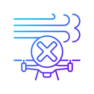 Güçlü rüzgarlarda uçma gradyan doğrusal vektör elle etiketleme simgesi. Rüzgarlı koşullar. İnce çizgi renk sembolü. Modern tarz pictogram. Ürün kullanma talimatları için vektör izole çizimi