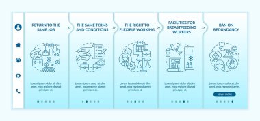 Vektör şablonunda çalışan haklarına geri dönün. Simgeli ilgili mobil web sitesi. Web sayfasında 5 basamaklı ekranlar. Doğrusal çizimlerle aynı çalışma koşulları renk kavramı