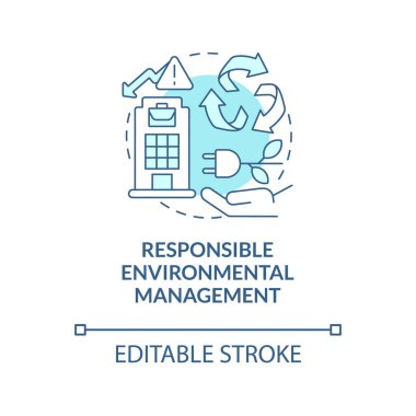 Sorumlu çevre yönetimi mavi konsept ikonu. Emisyonları azaltmak, enerji israfı soyut fikirler ince çizgi çizimi. Atık geri dönüşümü. Vektör izole edilmiş dış hat renk çizimi. Düzenlenebilir vuruş