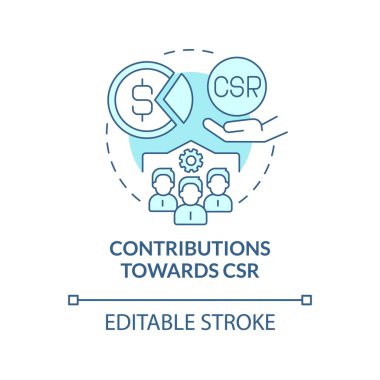 CSR mavi konsept ikonuna katkılar. İş dünyası para ve hizmetleri soyut fikir ince çizgili illüstrasyon bağışı yapar. Sürdürülebilir gelişme. Vektör izole edilmiş dış hat renk çizimi. Düzenlenebilir vuruş