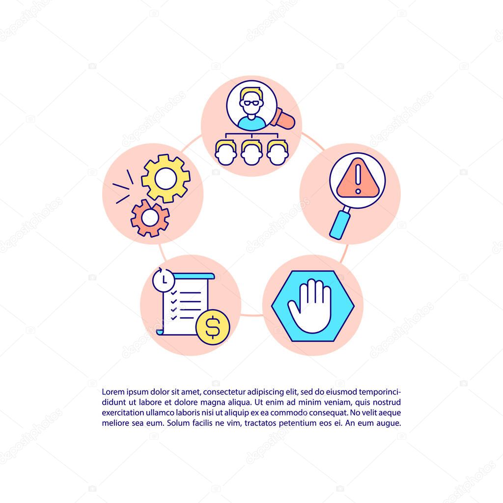 Fines for company officials concept line icons with text. PPT page vector template with copy space. Brochure, magazine, newsletter design element. Penalty for executives linear illustrations on white