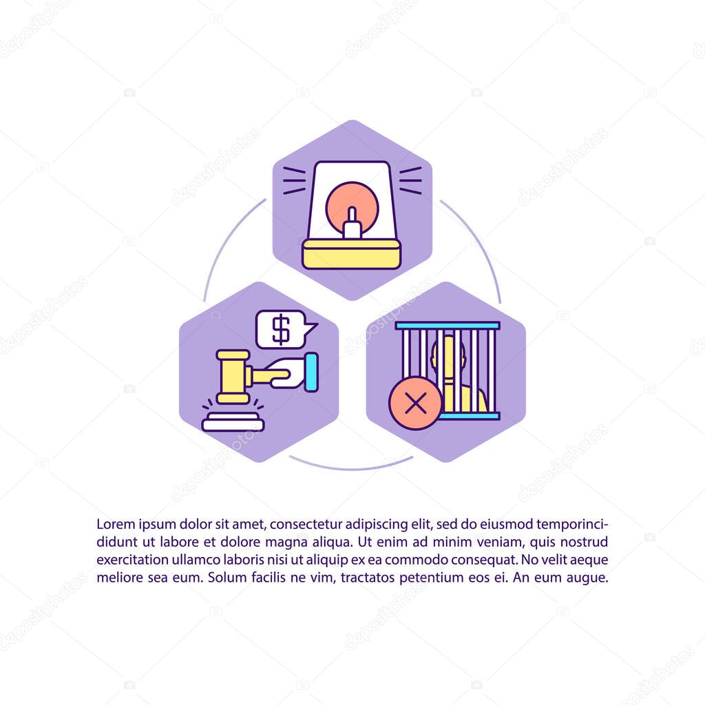 Corporate social responsibility contravention concept line icons with text. PPT page vector template with copy space. Brochure, magazine, newsletter design element. Linear illustrations on white