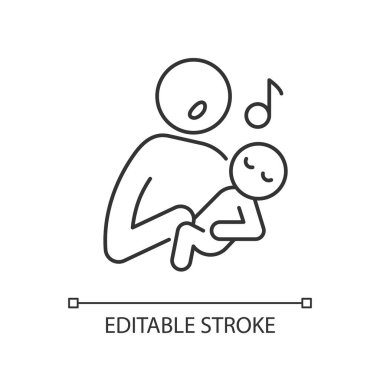 Bebek doğrusal ikona şarkı söylemek. Çocuk yönetimli şarkı. Ebeveyn sesi. Yeni doğana ninni söyle. İnce çizgi özelleştirilebilir illüstrasyon. Contour sembolü. Vektör izole çizim. Düzenlenebilir vuruş