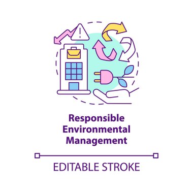 Sorumlu çevre yönetimi konsepti ikonu. Emisyonları ve enerji israfını azaltmak soyut fikir ince çizgi çizimi. Atık geri dönüşümü. Vektör izole edilmiş dış hat renk çizimi. Düzenlenebilir vuruş