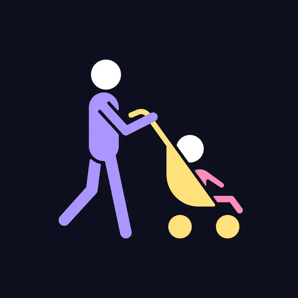Walking Stroller Rgb Color Icon Dark Theme Bonding Time Newborn — Stock Vector