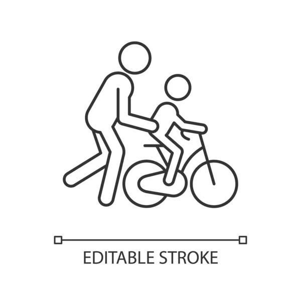 Aprender Andar Bicicleta Icono Lineal Construyendo Habilidades Ciclismo Infantil Tiempo — Vector de stock