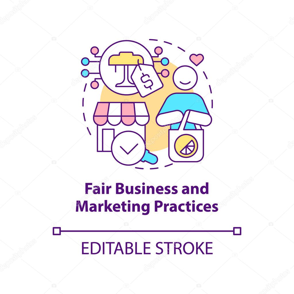 Fair business and marketing practices concept icon. Company with conscience abstract idea thin line illustration. Business transparency. Vector isolated outline color drawing. Editable stroke