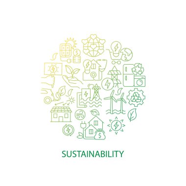 Yenilenebilir enerji soyut gradyan başlıklı doğrusal konsept. Dünya ekolojisi. Sürdürülebilirlik minimalist bir fikir. İnce çizgi çizimler. Arkaplan için izole vektör konturu simgeleri