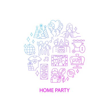 Manşetli parti soyut gradyan doğrusal konsept düzeni. Doğum gününü kutluyoruz. Eğlence minimalist fikri. İnce çizgi çizimler. Arkaplan için izole vektör konturu simgeleri