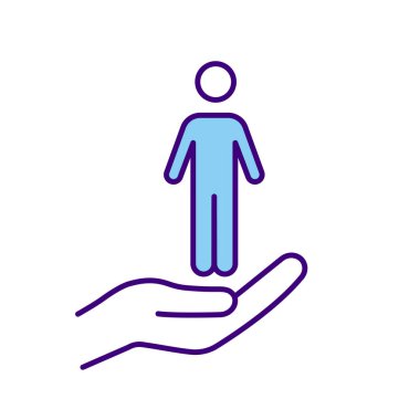 RGB renk simgesini destekleyen kişi. Ahlaki ve ahlaki ilkeler. İnsan hakları ve yetki. İş yerindeki insan haklarını korumak. İzole vektör çizimleri. Basit doldurulmuş çizgi çizimi