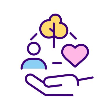 Toplum refahı RGB renk simgesi oluşturuluyor. Şirketin gönüllü finansal katkısı. Ekolojik, sosyal ve ekonomik gelişim. İzole vektör çizimi. Basit doldurulmuş çizgi çizimi