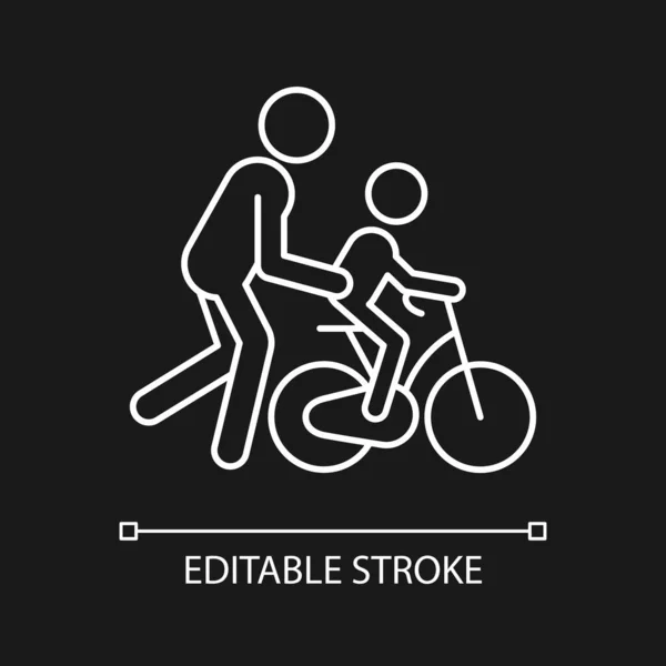 Aprender Andar Bicicleta Icono Lineal Blanco Para Tema Oscuro Habilidad — Vector de stock