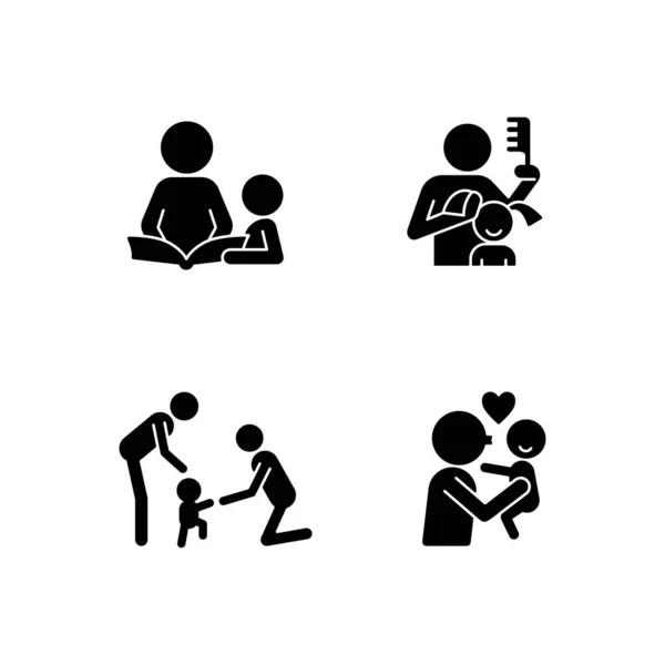 Family Bonding Time Black Glyph Icons Set White Space Storytelling — Stock Vector