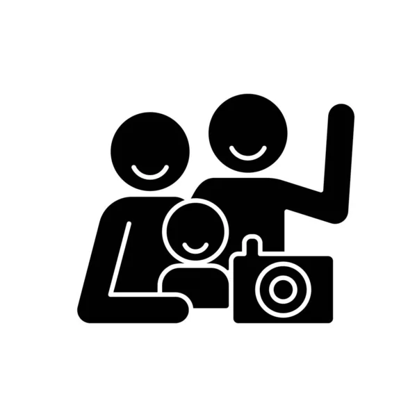 Семейное Фото Икона Черного Глифа Родители Дети Вместе Повышаю Самооценку — стоковый вектор