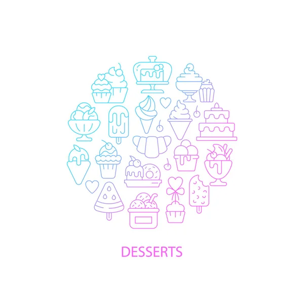 Assorti Desserts Abstract Gradiënt Lineair Concept Lay Out Met Kop — Stockvector
