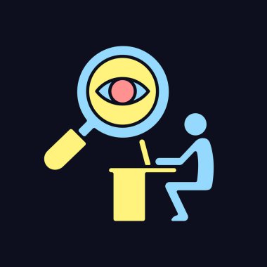 Koyu tema için RGB renk simgesini kontrol et. Çalışan verimliliğini arttırır. Çalışan aktivitelerini gözlemleyin. Gece modunda izole vektör çizimi. Siyah üzerine basit çizgi çizimi.