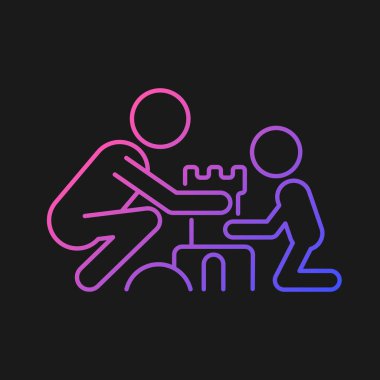 Karanlık tema için kum kalelerinin gradyan vektör simgesi oluşturuluyor. Çocuk yaratıcılığını geliştir. Plajda iyi tatiller. İnce çizgi renk sembolü. Modern tarz pictogram. Vektör izole çizimi