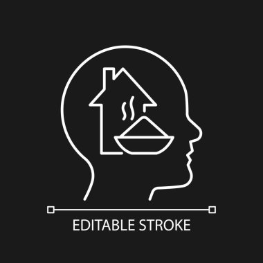 Karanlık tema için fizyolojik motivasyon beyaz doğrusal simge. İnsanların ihtiyaçlarını karşılamak. Fiziksel sağlık. İnce çizgi özelleştirilebilir illüstrasyon. Gece modu için izole vektör kontur sembolü. Düzenlenebilir vuruş