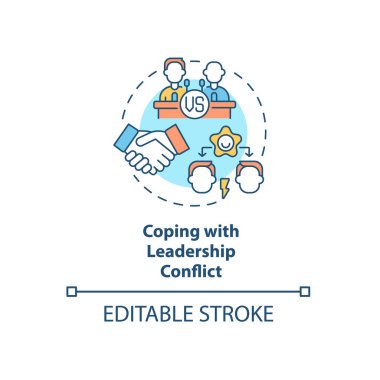 Liderlik çatışması konseptiyle uğraşmak. Rakip liderler. Çatışma yönetimi soyut fikir ince çizgi çizimi. Vektör izole edilmiş dış hat renk çizimi. Düzenlenebilir vuruş