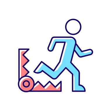 Korku temelli motivasyon RGB renk simgesi. Acı ve rahatsızlık korkusu. İşteki motivasyon. Garip durumlardan kaçının. Olumsuz etki. İzole vektör çizimi. Basit doldurulmuş çizgi çizimi