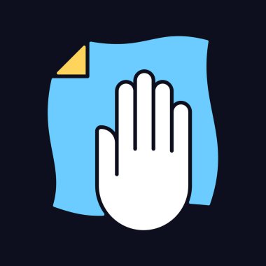 Koyu tema için kuru bez RGB renk el yazısı simgesi ile sil. Gece modunda izole vektör çizimi. Ürün kullanımı talimatları için siyah üzerine basit çizgi çizimi