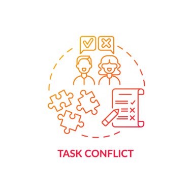 Görev çatışması kırmızı gradyan konsept simgesi. İş arkadaşları grup görevine katılmıyor. Takım tartışması. Çatışma yönetimi soyut fikir ince çizgi çizimi. Vektör izole edilmiş dış çizgi renk çizimi