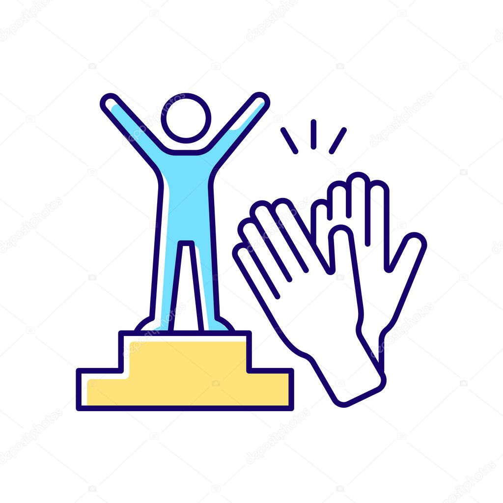 Recognition and approval motivation RGB color icon. Seeking for praise and appreciation. Extrinsic motivation. Employee engagement. Isolated vector illustration. Simple filled line drawing
