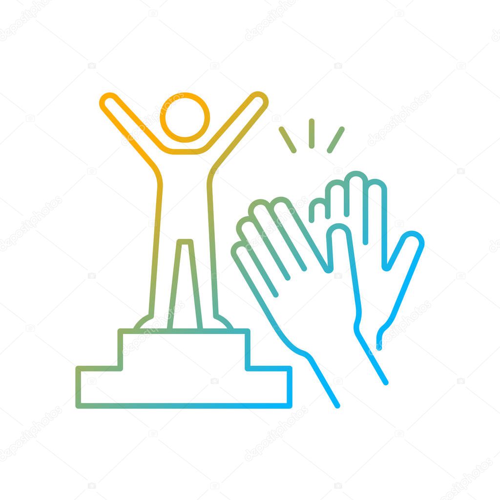Recognition and approval motivation gradient linear vector icon. Seeking for praise. Employee engagement. Thin line color symbol. Modern style pictogram. Vector isolated outline drawing