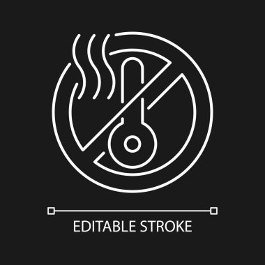 Koyu tema için sıcak beyaz doğrusal elle etiketleme simgesi kullanmayın. İnce çizgi özelleştirilebilir illüstrasyon. Ürün kullanımı talimatları için gece modu için izole vektör kontur sembolü. Düzenlenebilir vuruş