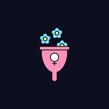 Karanlık tema için kadınlık sembolü RGB renk simgesi. Kadın gücünü ve nezaketini temsil ediyor. Feminist terapi. Gece modunda izole vektör çizimi. Siyah üzerine basit çizgi çizimi