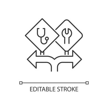 Seçim özgürlüğü doğrusal simgesi. Kızlar için kariyer seçeneği. Kadın yetkilendirmesi. Potansiyel kadınlar. İnce çizgi özelleştirilebilir illüstrasyon. Contour sembolü. Vektör izole çizim. Düzenlenebilir vuruş
