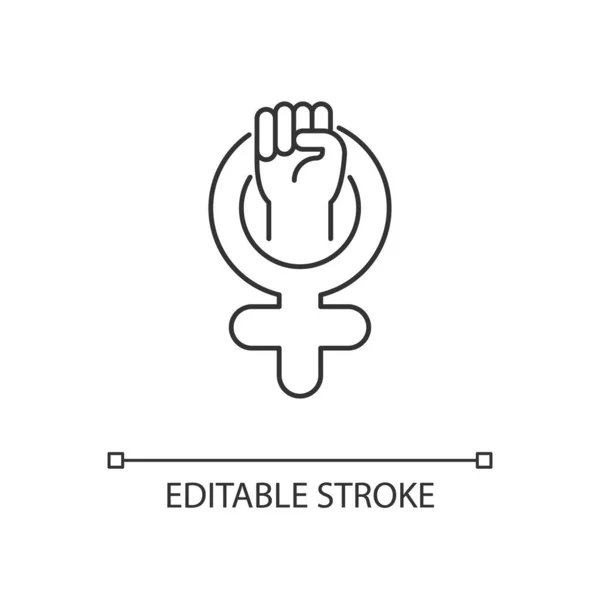女性のシンボルリニアアイコン 姉妹の誇り 金星の標識で握りこぶし 自己尊重だ 細い線のカスタマイズ可能なイラスト 輪郭のシンボル ベクトル絶縁外形図面 編集可能なストローク — ストックベクタ