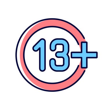 Çocuklar için uygun değil. RGB renk etiketi simgesi. Yaş sınırlaması. Çocuklar için kaskın kullanımı yasaktır. İzole vektör çizimi. Ürün kullanma talimatları için basit çizgi çizimi