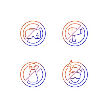 VR aygıtı gradyan doğrusal vektör el yazısı simgeleri ayarlandı. İnce çizgili sembol demetleri. Ürün kullanımı talimatları için siyah ve beyaz üzerine izole vektör ana hatları koleksiyonu