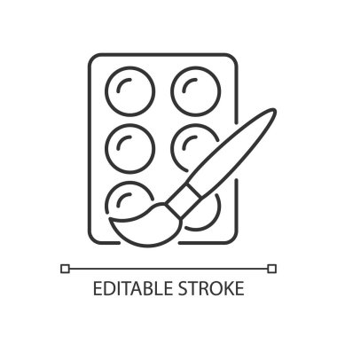 Suluboya doğrusal simge. Yeni başlayanlar için boya seti. Boya malzemeleri. Yaratıcı kendini ifade etme. İnce çizgi özelleştirilebilir illüstrasyon. Contour sembolü. Vektör izole çizim. Düzenlenebilir vuruş