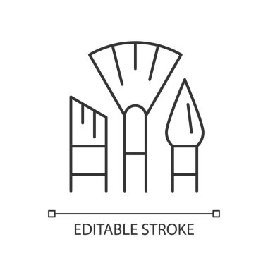 Boya fırçaları doğrusal simge. Boya için fırça. Çizim aracı. Akrilik, suluboya resim. İnce çizgi özelleştirilebilir illüstrasyon. Contour sembolü. Vektör izole çizim. Düzenlenebilir vuruş
