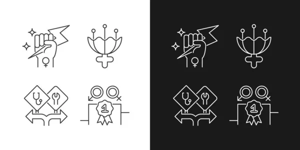 Women Empowerment Linear Icons Set Dark Light Mode Female Authority — Stock Vector