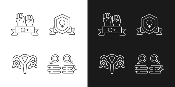 Female Empowerment Linear Icons Set Dark Light Mode Women Community — Stock Vector