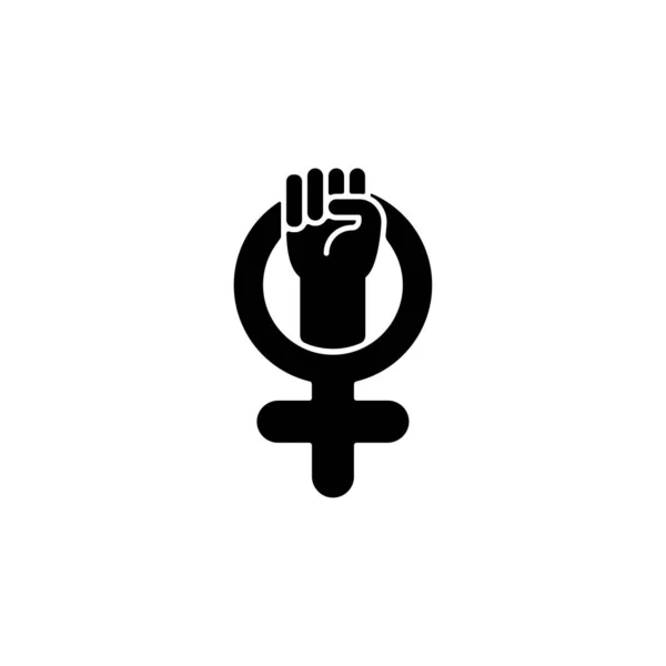 女性のシンボルブラックグリフアイコン 姉妹の誇り 金星の標識で握りこぶし 自己尊重だ 精神的強さ 女性の力 白い空間にシルエットのシンボル ベクトル分離図 — ストックベクタ