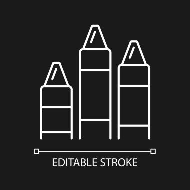 Koyu renk tema için beyaz renkli doğrusal simge. Sanat sınıfı. Boyama için kullan. Cila, renk pigmenti. İnce çizgi özelleştirilebilir illüstrasyon. Gece modu için izole vektör kontur sembolü. Düzenlenebilir vuruş