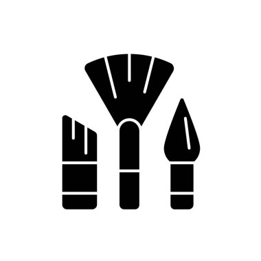 Boya fırçaları siyah kabartma simgesi. Boya için fırça. Sanatçılar için çizim aracı. Akrilik ve suluboya resim. Sanat sınıfı. Beyaz uzayda siluet sembolü. Vektör izole illüstrasyonu