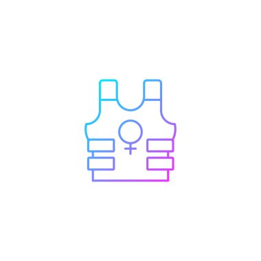 Askeri gradyan doğrusal vektör ikonu olan kadınlar. Dişi askerler. Eşit fırsatlar. Nefsi müdafaa. Özgürlük savaşçısı. İnce çizgi renk sembolü. Modern tarz pictogram. Vektör izole çizimi