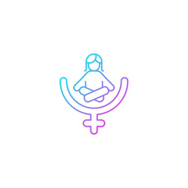Kadın cinsiyet değişken doğrusal vektör simgesi. Feminist terapi. Kadınların güçlenmesi. Farkındalık hareketi. İnce çizgi renk sembolü. Modern tarz pictogram. Vektör izole çizimi